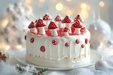 Festive Mushroom Cake with Festive Decorations