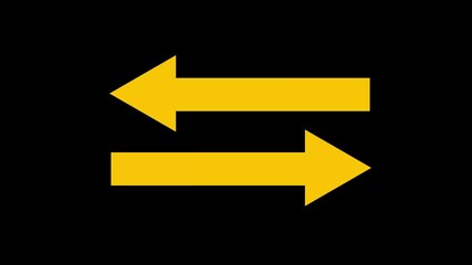 Swipe left and right yellow arrow animation on a black background. Left-right arrow loading seamless loop into alfa channel