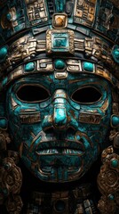 Obraz premium Ceremonial Aztec mask with intricate turquoise design and ornate details
