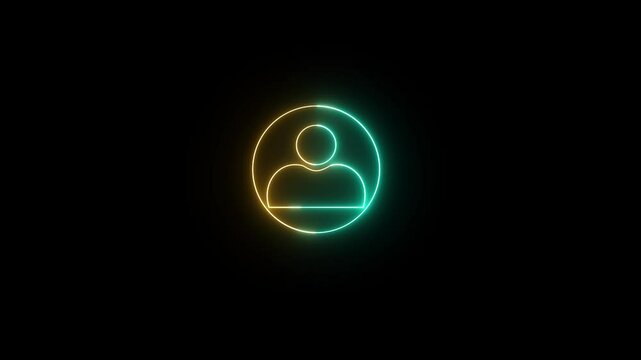 Neon contact icon glowing animation. Monochrome icon with outline round avatar pictogram yellow and blue saber neon icon