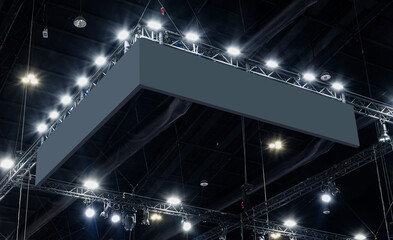 Hanging mock up black banner corner billboard. Clipping path for mock up