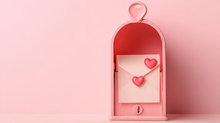 3.A mailbox set against a soft pink background, with a delicate love letter positioned inside, showing a small heart seal on the envelope, with a whimsical feel conveyed through warm pastel colors