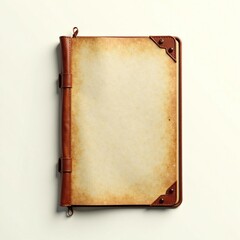 Fototapeta premium A blank notebook with a worn leather cover and yellowed pages, book collection, vintage notebook, worn leather