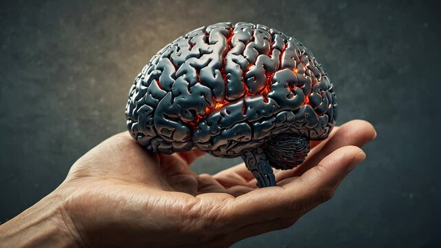 illustration of a hand holding a brain