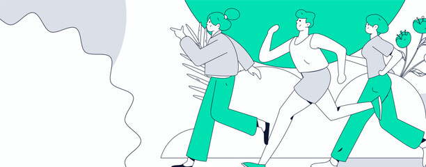 Fototapeta premium People exercising healthy running vector internet operation illustration 