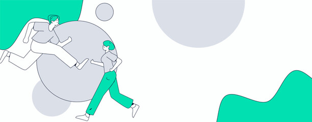 People exercising healthy running vector internet operation illustration

