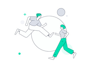 Obraz premium People exercising healthy running vector internet operation illustration 