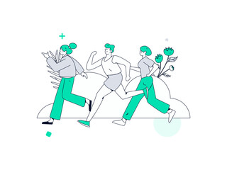 People exercising healthy running vector internet operation illustration
