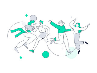 People exercising healthy running vector internet operation illustration
