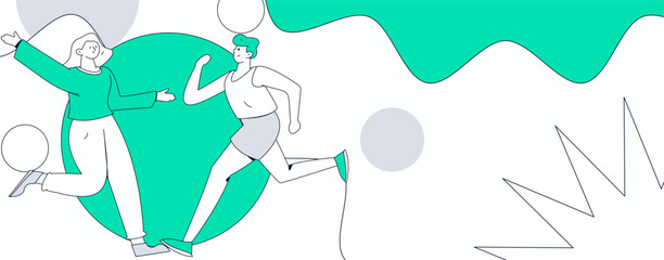 People exercising healthy running vector internet operation illustration
