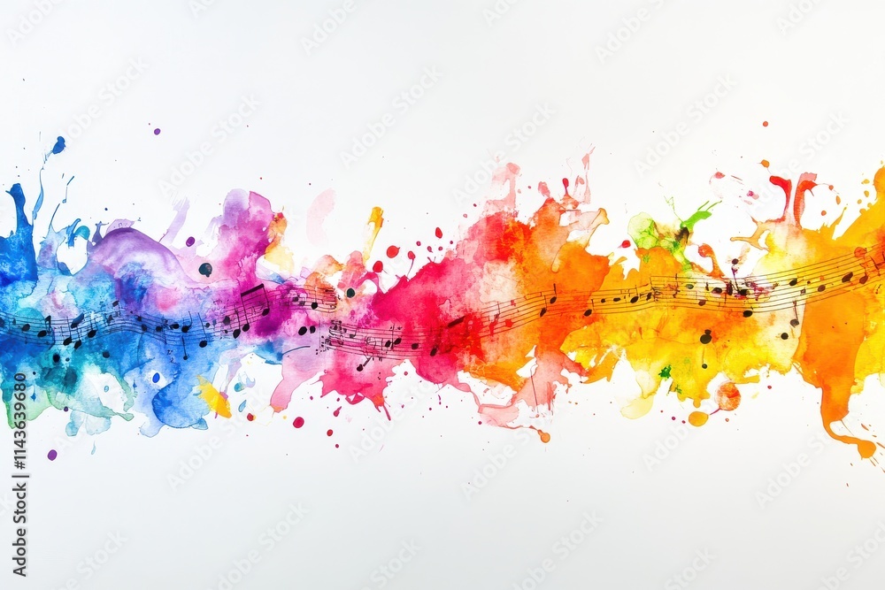 Poster a dynamic composition of colorful watercolor splashes flowing horizontally