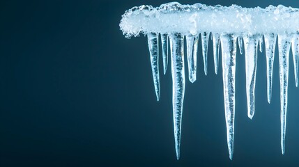 Beautiful Icicles Hanging from Snowy Surface