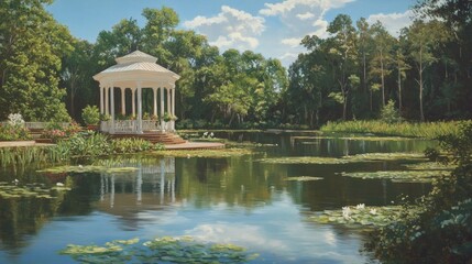 Serene Gazebo on a Tranquil Pond