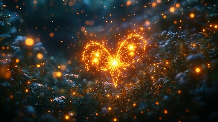 Fototapeta premium Sparkling Butterfly Lights Among Nighttime Flora