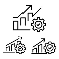 Productivity Increase Icon: Graph, Gear, Arrow icon on white background.