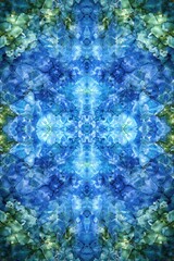 Obraz premium Abstract Blue Hydrangea Floral Kaleidoscope Design