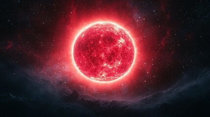 Obraz premium Fiery Red Star in a Dark Nebula Space