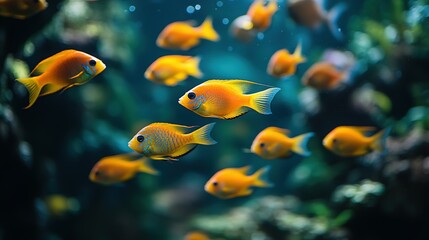 Naklejka premium Vibrant Orange Fish Swim in Aquatic Paradise