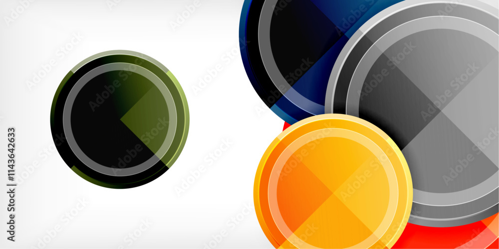 Poster abstract background - multicolored circles, trendy minimal geometric design, vector illustration