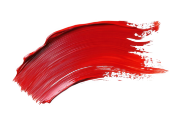 abstract red paint stroke on a transparent background the stroke is long and thin. with a slight curve in the middle