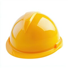 Fototapeta premium A yellow plastic hard hat isolated on white background