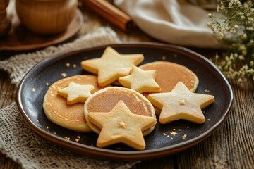 Fototapeta premium Star-shaped Pancakes and Cookies - A Delightful Breakfast