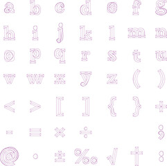 鈍い紫色のノミフォント風のアルファベット小文字と記号