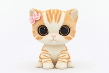 Fototapeta premium A cute orange-striped kitten figurine with large eyes and a pink bow.