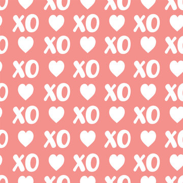 Valentine xoxo seamless pattern in white color