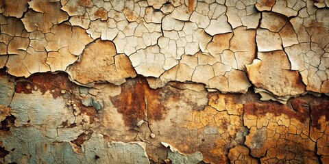 Fototapeta premium Aged Cracked Surface Texture Rustic Brown and Beige Tones with Flaking Paint and Underlying Rust