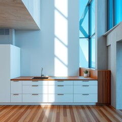 White kitchen with wooden countertop wood concrete design wood design concrete architecture wall floor modern