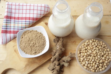 a bottles of soybean milk