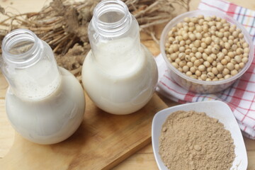 a bottles of soybean milk