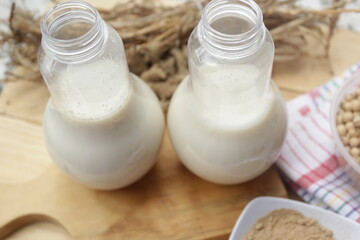 a bottles of soybean milk