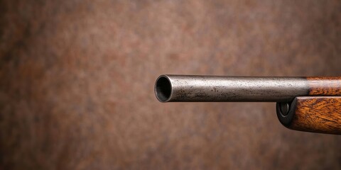 civil war rebellion concept. A close-up of a gun barrel against a textured background, highlighting the metal and wood details of the firearm.