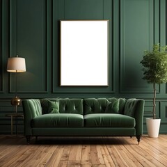 Elegant Green Velvet Sofa In A Dark Green Room