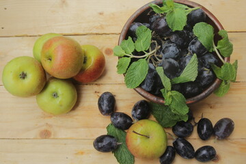 fresh fruit on a wooden table