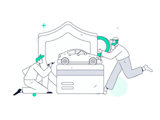 Buy insurance for car flat character vector concept operation illustration
