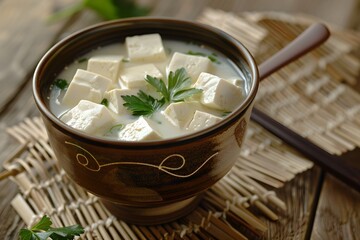 Tofu miso soup in a traditional Japanese bowl