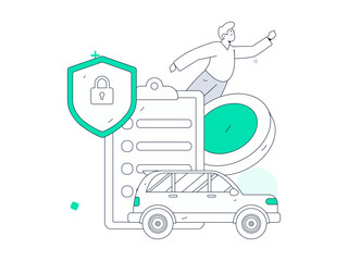 Buy insurance for car flat character vector concept operation illustration
