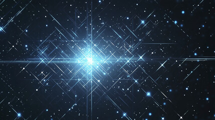Bright blue geometric abstract background with sparkling stars and light