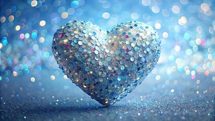Obraz premium Sparkling Silver Heart on a Glittering Blue Background, Perfect for Romantic or Festive Occasions
