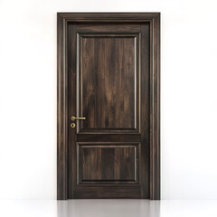 dark mahogany door with polished finish and brass handle, elegant design