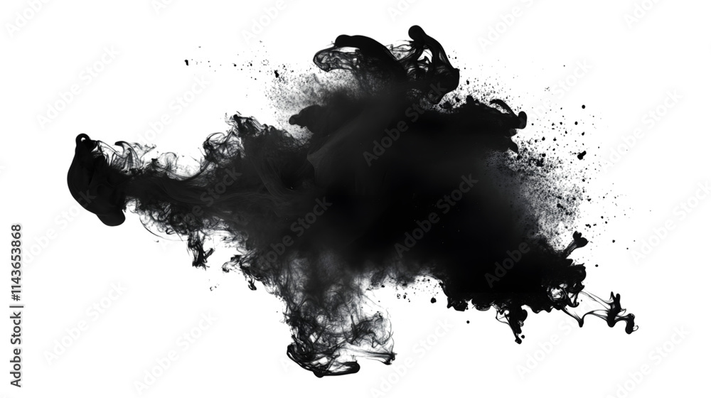 Poster black ink splash in a random pattern, isolated on transparent