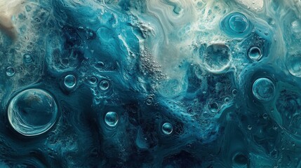 Macro photography oil and water abstract teal and turquoise colors