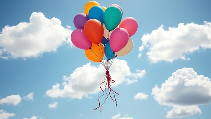 Colorful Balloons Floating in a Blue Sky