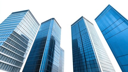 Fototapeta premium A modern city skyline showcasing tall glass buildings reflecting blue skies, symbolizing urban development and architectural design.