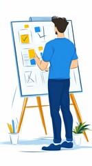 Person adding notes to project plan on easel.