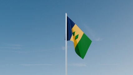 Saint Vincent and the Grenadines flag on blue sky 3d illustration image
