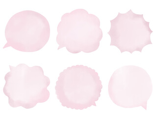 シンプルなピンク色の水彩風ふきだしセット
